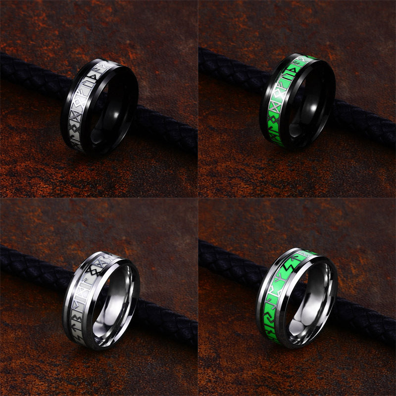 Stainless Steel Luminous Viking Letter Ring