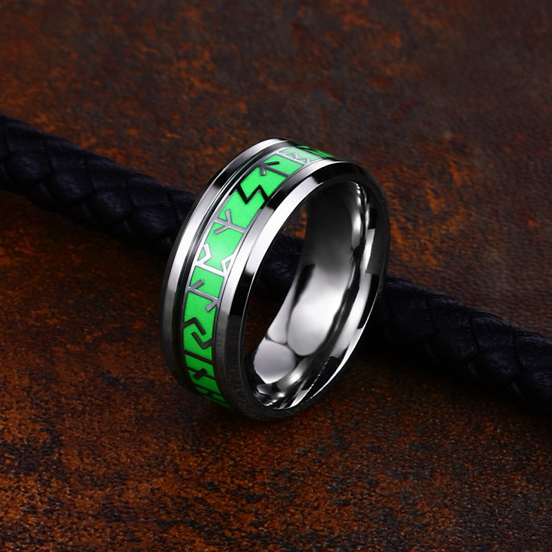 Stainless Steel Luminous Viking Letter Ring